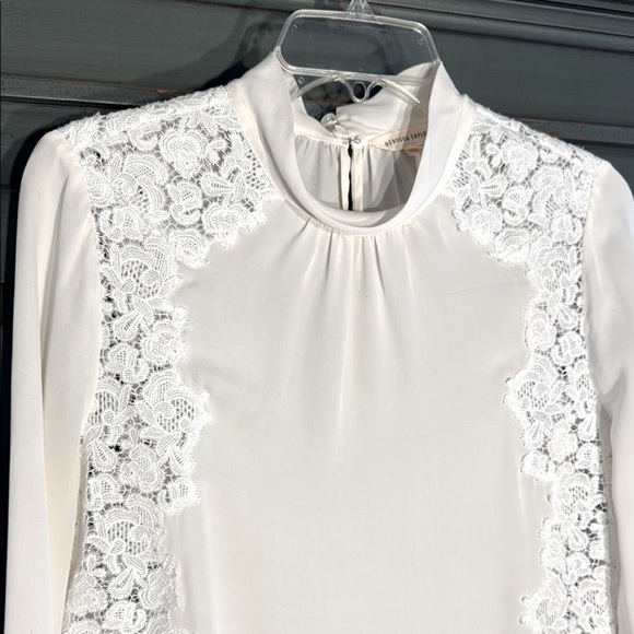 Beautiful Rebecca Taylor Silk Cream Lace Mandarin Collar Blouse EUC - Picture 8 of 9